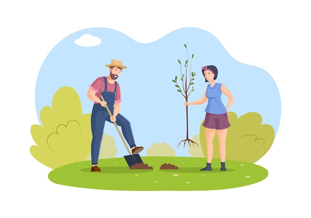 People enjoy gardening and planting. Harvesting man and woman working on field or garden together