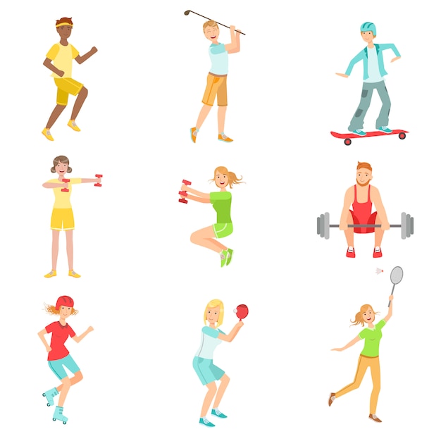 People Enjoying Sports Activities Illustrations