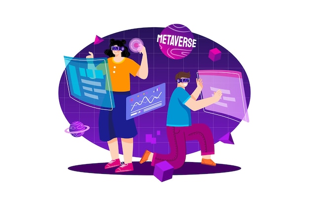 Vector people experiencing metaverse ecosystem