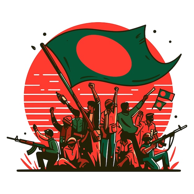 People and flag with Celebration Bangladesh independence day