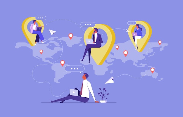 Vector people from all over the world remote job or distance work concept