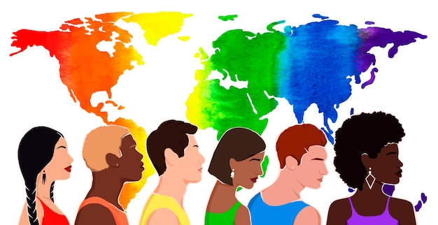 People from different ethnic groups in rainbowcolored clothes LGBT community Human rights LGBTQ