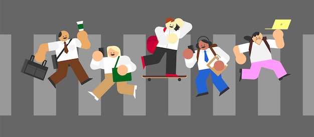 People Going to Work Flat Design Character Illustration