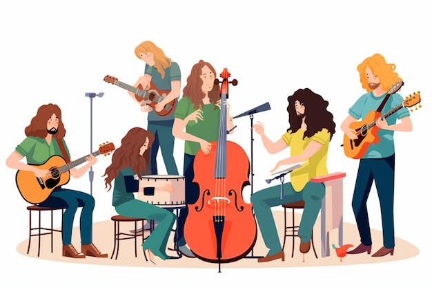 Vector people in group playing instruments