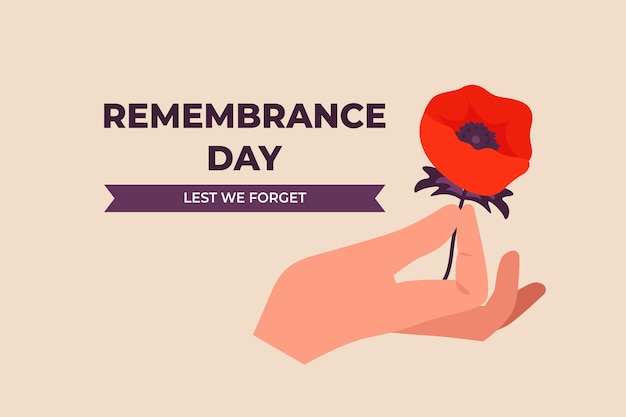 People hand holding a poppy Remembrance day concept Flat vector illustrations isolated