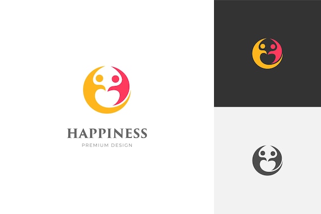 people happy life logo icon design wit circle graphic element for friendship together person vector template