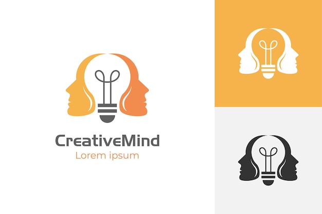 People head bulb lamp logo design vector creative idea smart logo icon symbol vector illustration