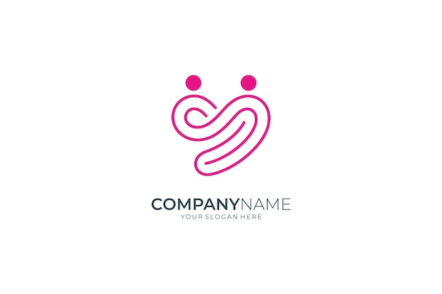 People heart and care logo with line art design style pink color