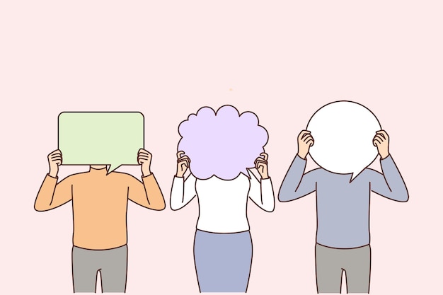 People hold speech bubbles