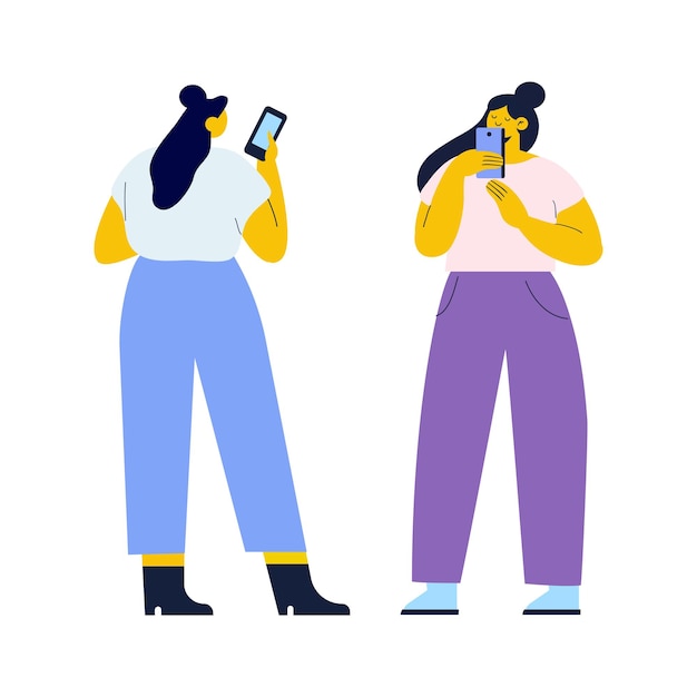 People holding cell phone in hand flat vector illustration