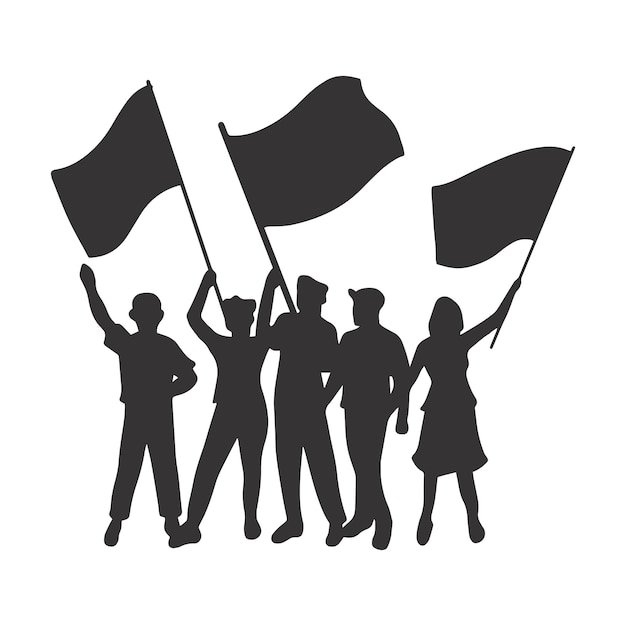 Vector people holding flag independence day silhouette