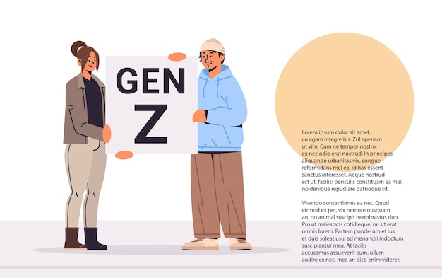 people holding generation Z letters new modern demography trend with progressive youth gen horizontal copy space vector illustration