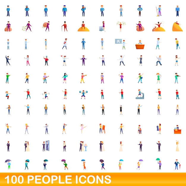 people icons set, cartoon style