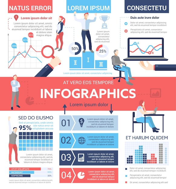 People infographics - info poster, brochure cover template layout with   icons, other information elements and filler text