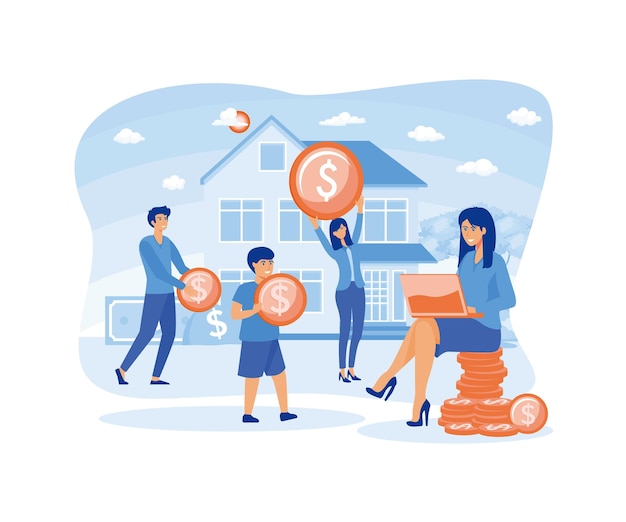 Vector people invest money in property mortgage loans ownership and savings flat vector modern illustration