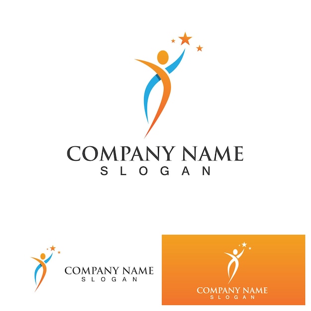 People jump star success Human character logo sign illustration vector design