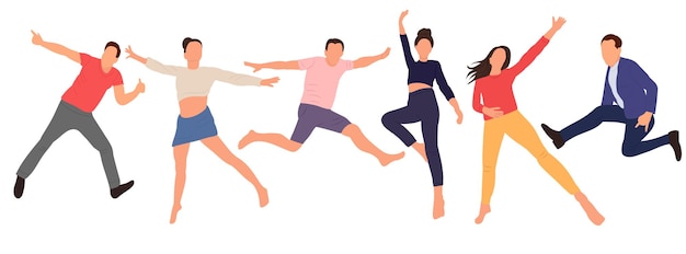 People jumping flat design isolated vector