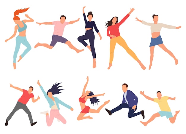 People jumping in flat style set isolated vector