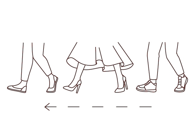 Vector people legs walking in one direction