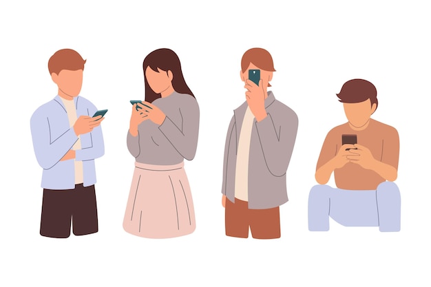 People looking smartpone flat vector illustration