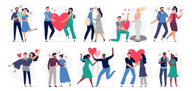 People in love. Vector illustration set. Woman and man.