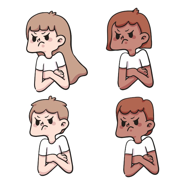 people mad set cute cartoon illustration