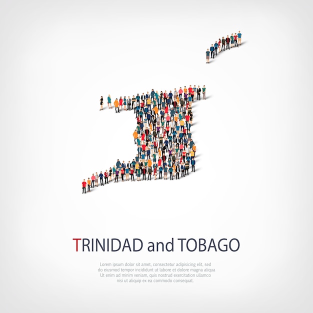 People, map of Trinidad and Tobago. Crowd forming a country shape.