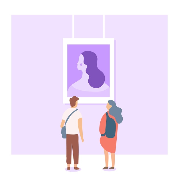 Vector people in museum or exhibition flat vector illustration