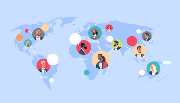 people network world map chat bubbles global communication 