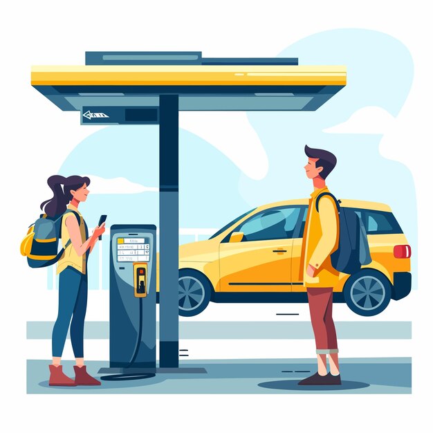 Vector people_on_auto_stationman_woman_standing