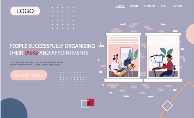 People organizing their tasks and appointments landing page template businesswoman with computer