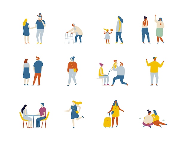 People outdoor activities flat vector characters silhouette