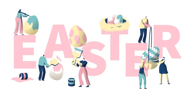 People Paint Colorful Easter Egg Typography Poster.