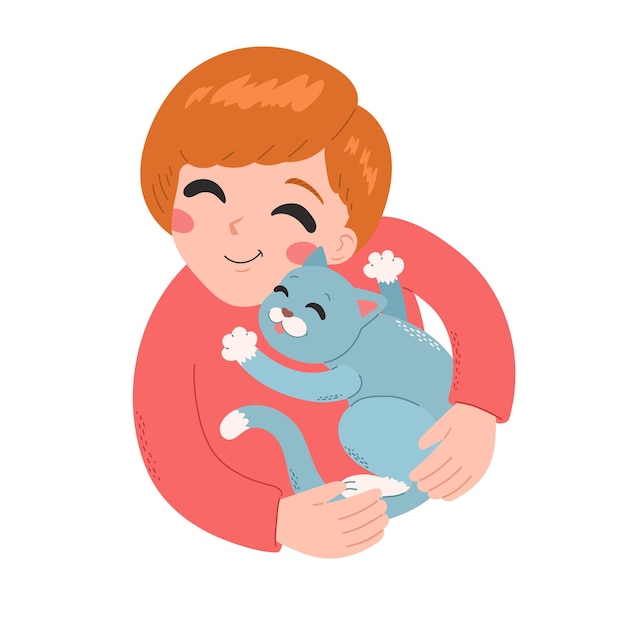 People and pets happy girl with cat vector illustration