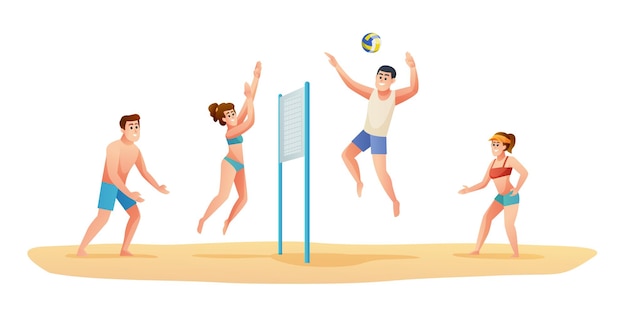 people playing volleyball on the beach illustration