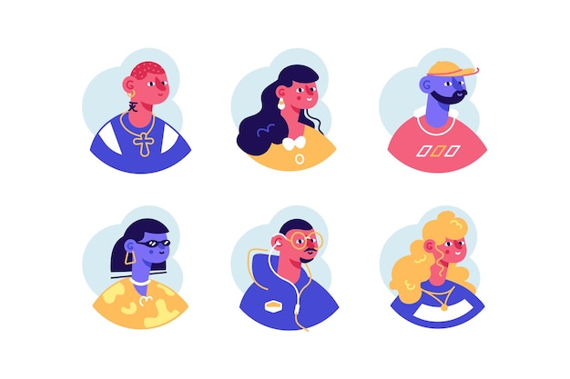 People portraits avatar icons set  flat design.