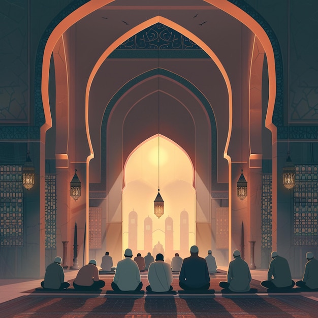 People praying In Mosque Vector