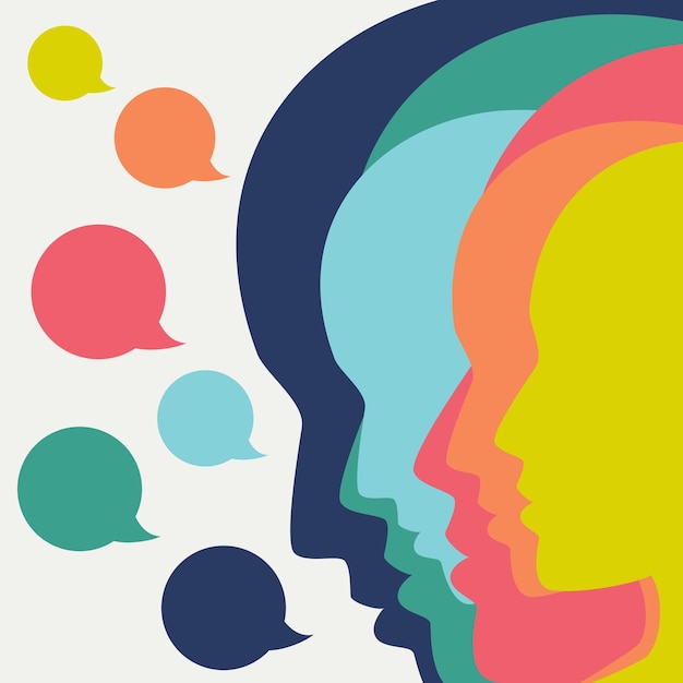 People profile heads in dialogue Vector background