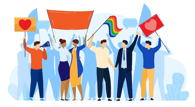 People protest, LGBT pride activism concept  illustration.