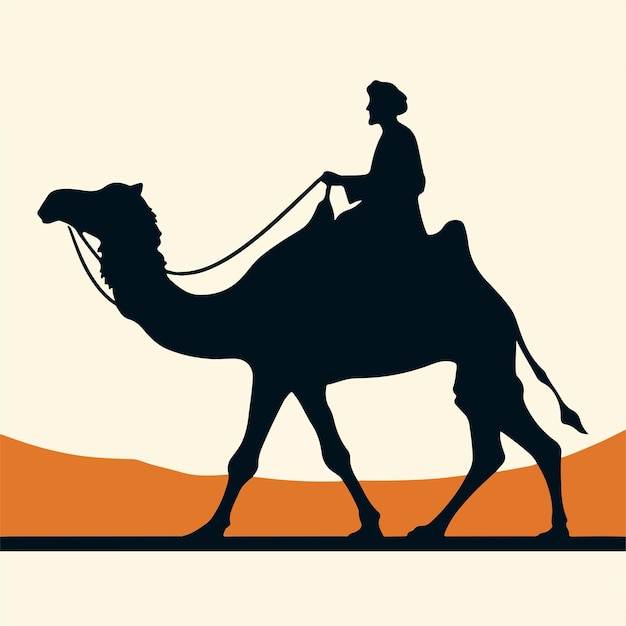 People ride camels with a simple silhouette