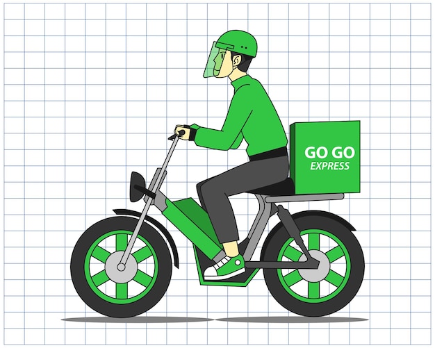 people ride electric bike delivery expedition express cartoon character illustration flat design