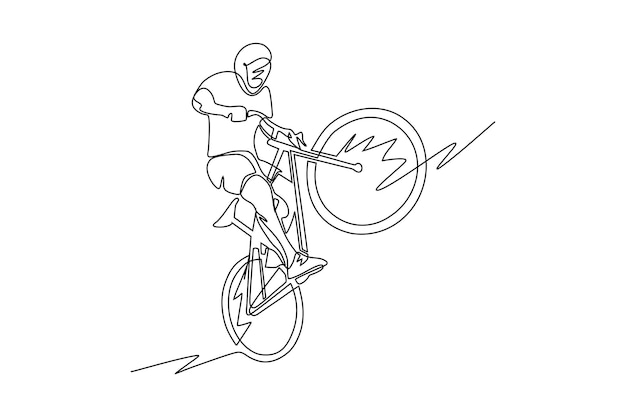 people riding bicycle jumping line vector illustration design