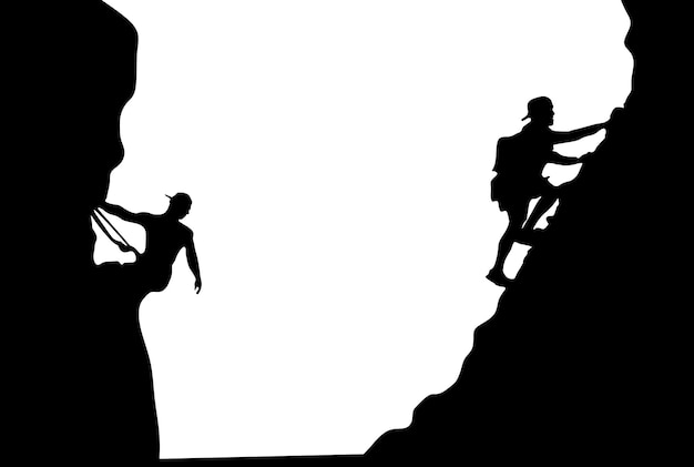 people rock climbing and hiking silhouette illustration