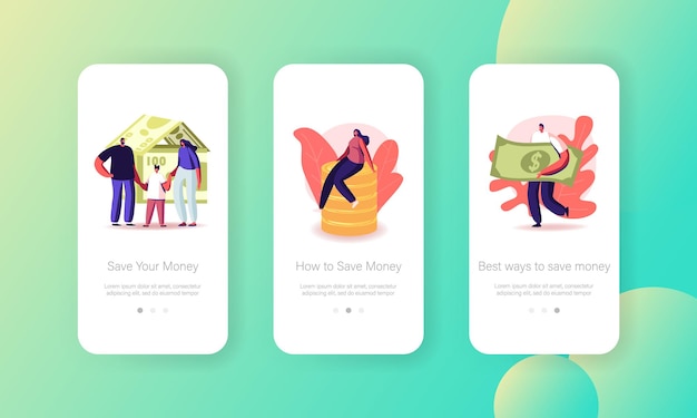 People Saving Money Mobile App Page Onboard Screen Template