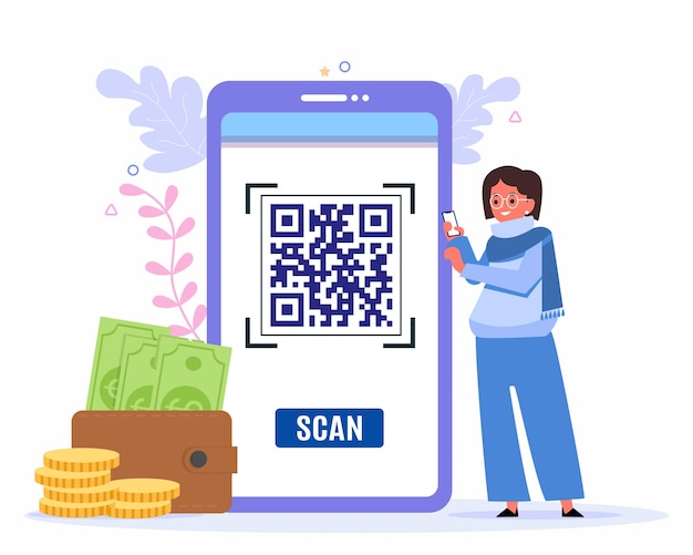 people scan code using smartphone for online payment, QR Code scanning concept.