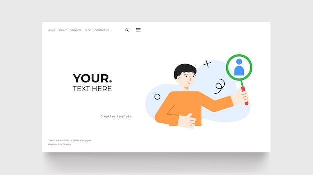 People search concept landing page Man with magnifying glass Vector illustration