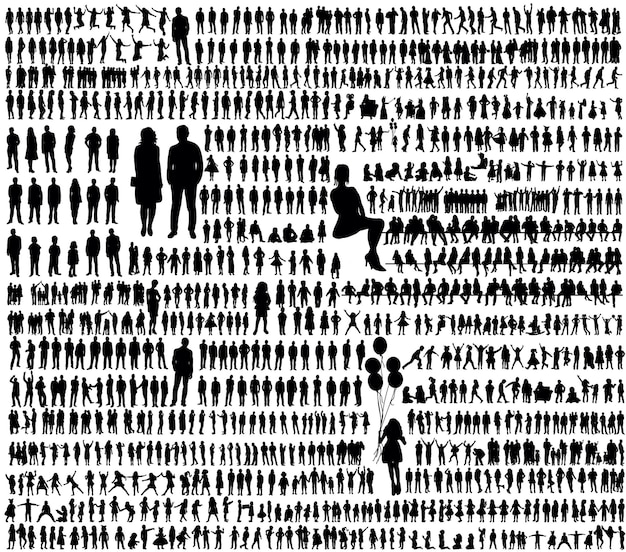 People set black silhouette, isolated, vector