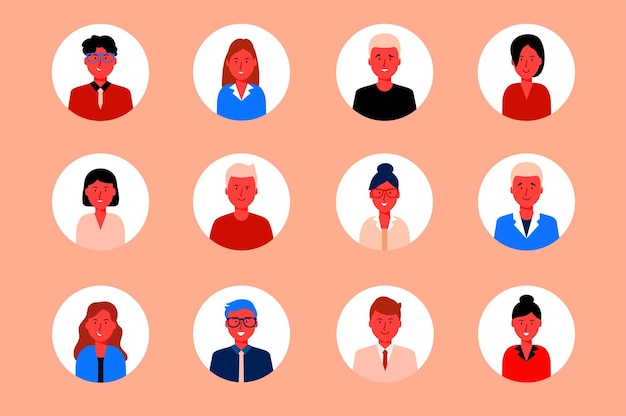 People set icons concept in the flat cartoon design on the orange background