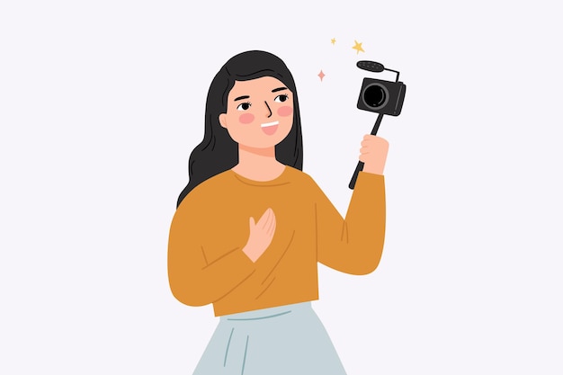 People shoots a vlog take a video cartoon illustration