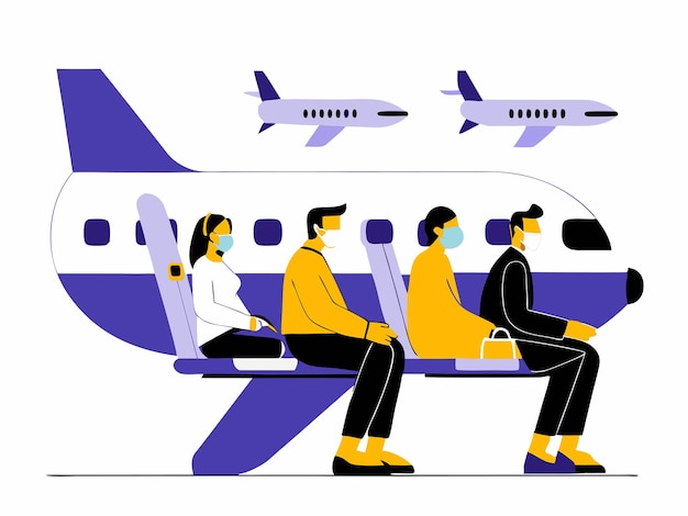 People Sitting Comfortably on an Airplane Vector Illustration